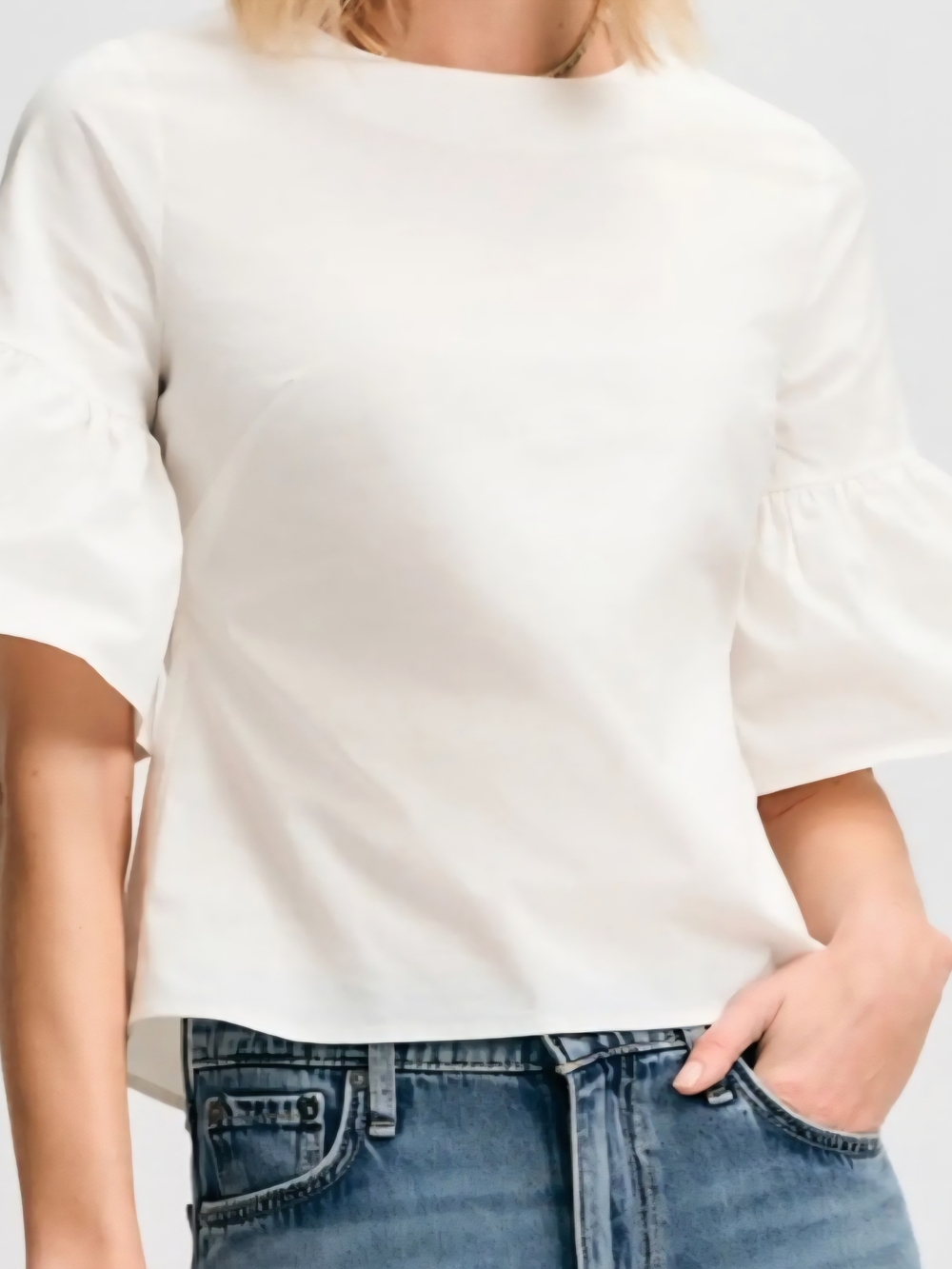 Isaac Mizrahi NWT White Button-Back Ruffle Sleeve Top XXL